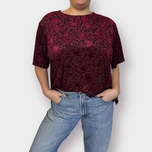 Y2K Bentley Maroon Velvet Burnout Top Size 2X